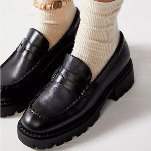 Free People Lyra Lug Sole Loafers in Black, 40